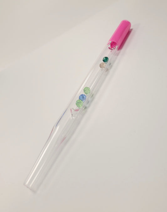 Nectar Collector 7" Glass w/ beads inside, multi-color tips