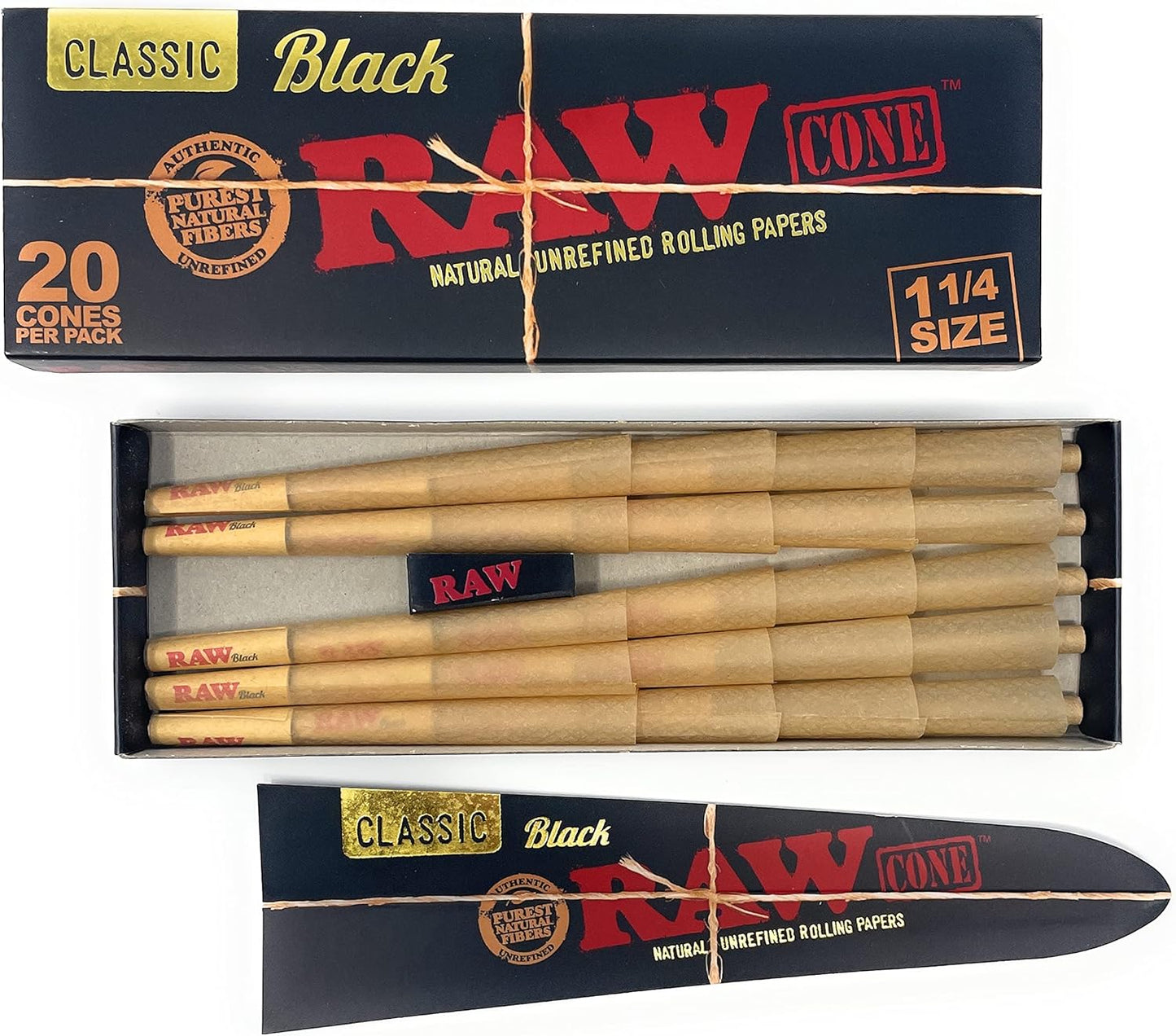 Raw cones 1 1/4 Black 20CT